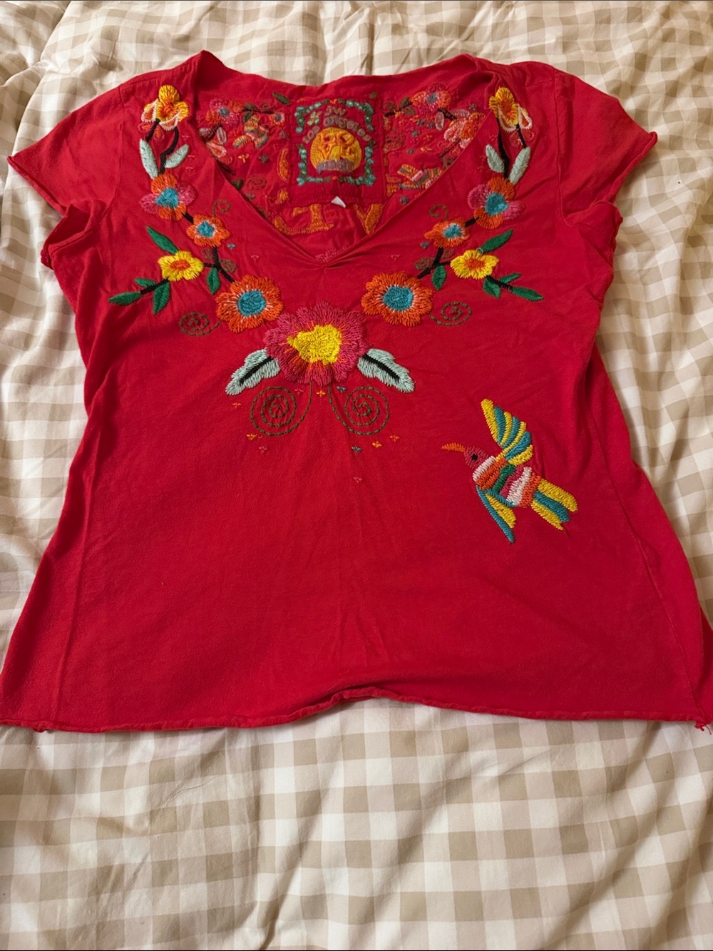 LW of Los Angeles Women’s Red Embroidered Short Sleeve Tee